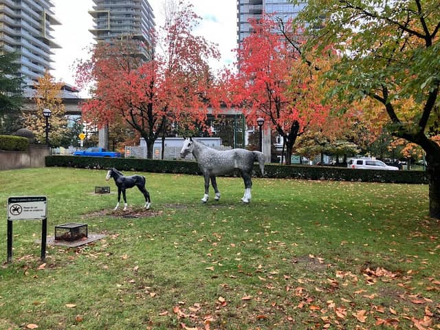 Evangeline and Bay Bebe II Horse Sculptures - Image 1