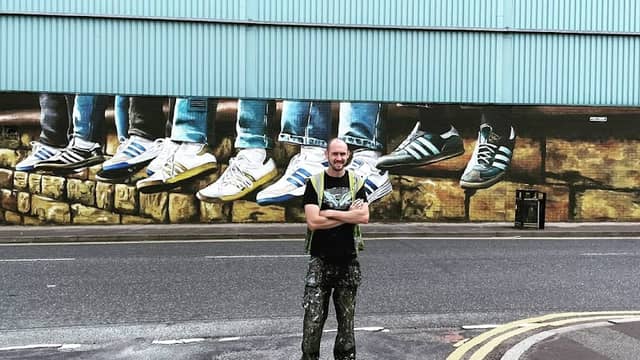 Away Days Trainers Mural by Paul Curtis - Image 1