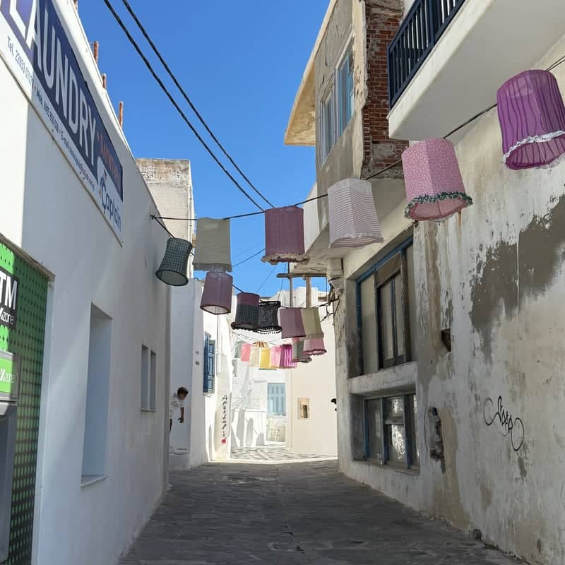 Naxos Old Town Alley with Lampshades - Image 1