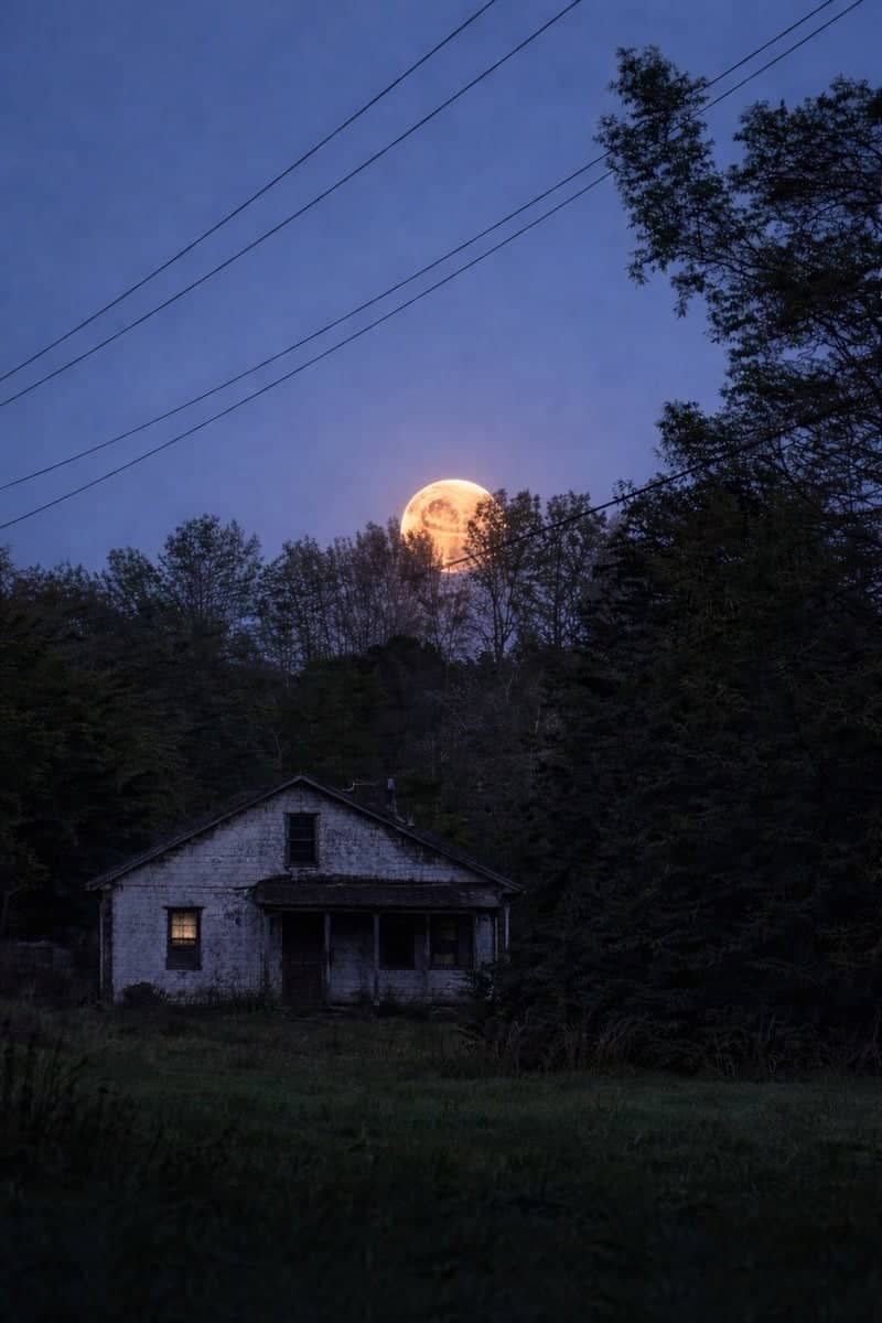 Abandoned Farmhouse Moonrise - Image 1